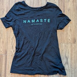 lululemon athletica Black Tee with Teal "NAMASTE" Print